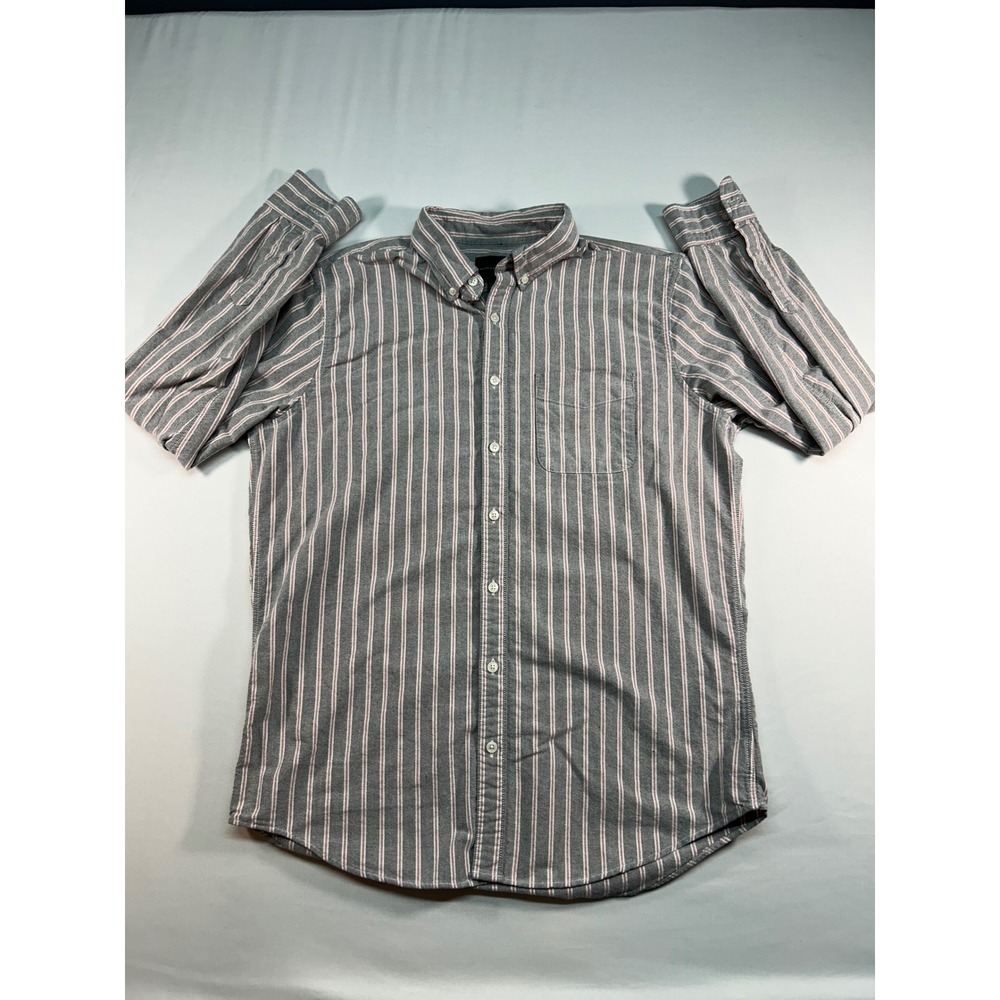 American Eagle Mens‎ LT Grey Striped Button Down Shirt Long Sleeve Cotton LT